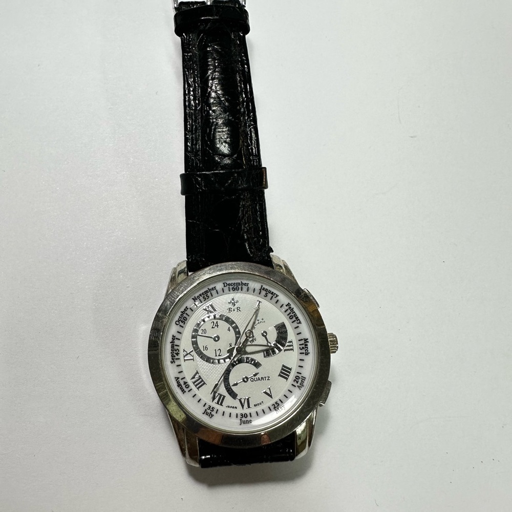 Classic Multi-Function Quartz Watch Roman Numerals Black Leather Strap